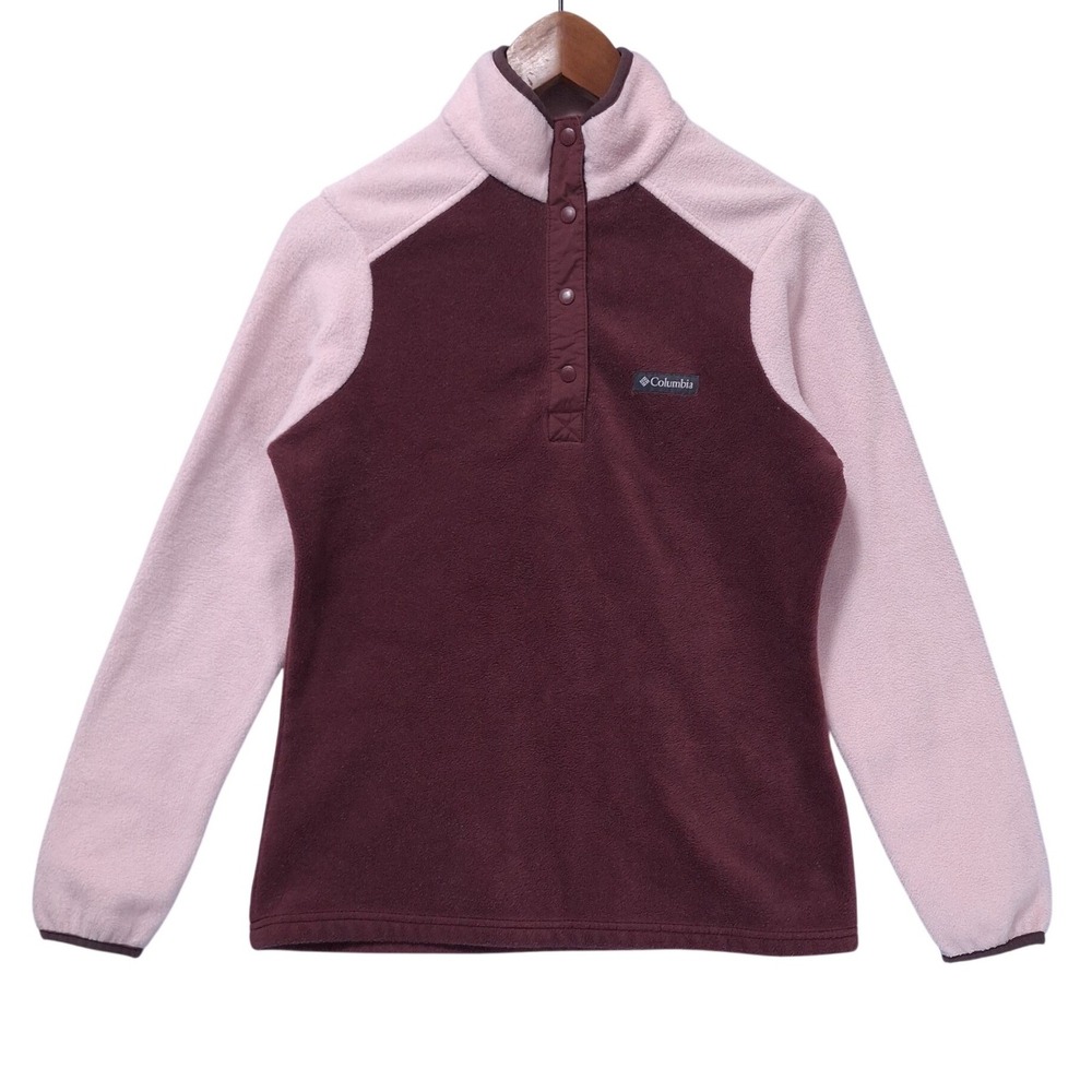 Columbia Fleece Half Snap‎ Neck Pullover Women S Jacket Maroon Pink Colorblock